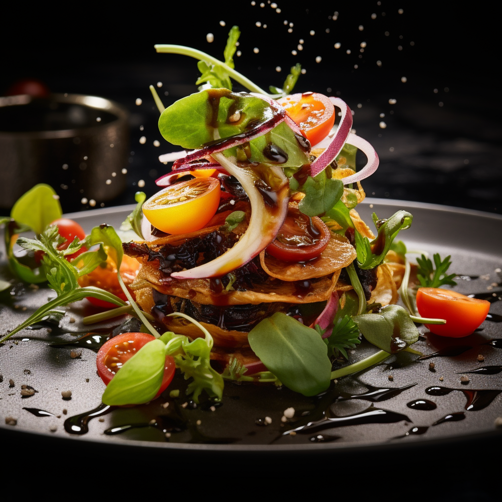 L'ESS adding a touch of culinary sophistication as a dressing on a colorful mixed salad, elevating flavors and visual appeal.